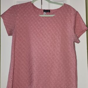 Olivia Blu Made In The USA Rose Pink Eyelet Short Sleeve Tee